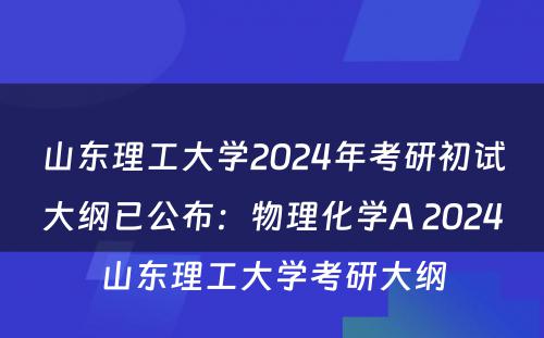 山东理工大学2024年考研初试大纲已公布：物理化学A 2024山东理工大学考研大纲