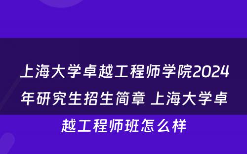 上海大学卓越工程师学院2024年研究生招生简章 上海大学卓越工程师班怎么样