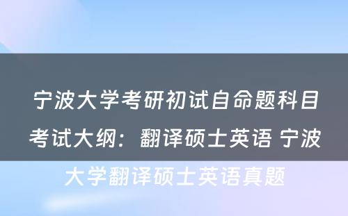 宁波大学考研初试自命题科目考试大纲：翻译硕士英语 宁波大学翻译硕士英语真题