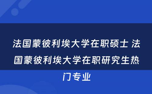 法国蒙彼利埃大学在职硕士 法国蒙彼利埃大学在职研究生热门专业