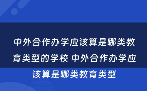 中外合作办学应该算是哪类教育类型的学校 中外合作办学应该算是哪类教育类型