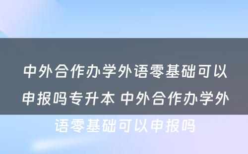 中外合作办学外语零基础可以申报吗专升本 中外合作办学外语零基础可以申报吗