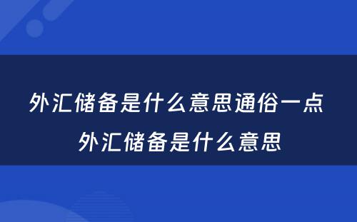 外汇储备是什么意思通俗一点 外汇储备是什么意思