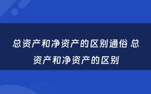 总资产和净资产的区别通俗 总资产和净资产的区别