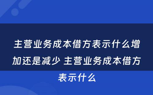 主营业务成本借方表示什么增加还是减少 主营业务成本借方表示什么