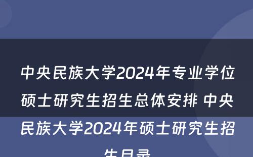 中央民族大学2024年专业学位硕士研究生招生总体安排 中央民族大学2024年硕士研究生招生目录