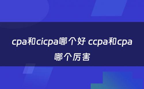 cpa和cicpa哪个好 ccpa和cpa哪个厉害
