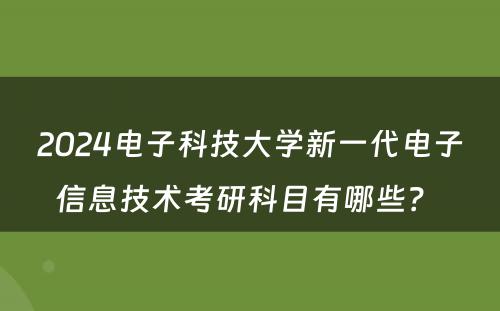 2024电子科技大学新一代电子信息技术考研科目有哪些？ 