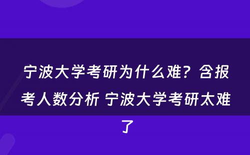 宁波大学考研为什么难?含报考人数分析 宁波大学考研太难了