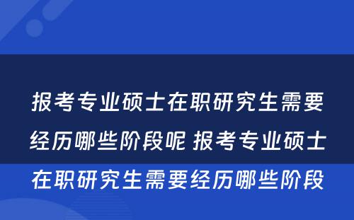 报考专业硕士在职研究生需要经历哪些阶段呢 报考专业硕士在职研究生需要经历哪些阶段