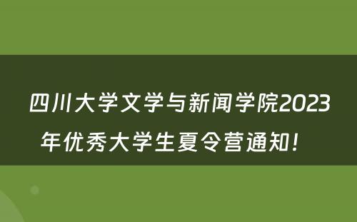 四川大学文学与新闻学院2023年优秀大学生夏令营通知！ 