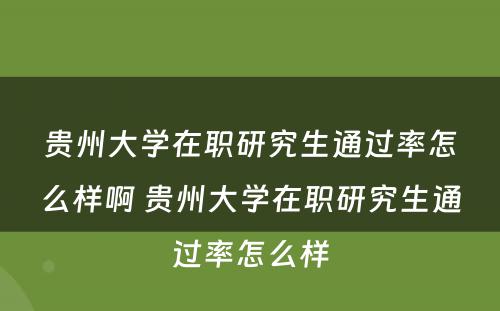 贵州大学在职研究生通过率怎么样啊 贵州大学在职研究生通过率怎么样