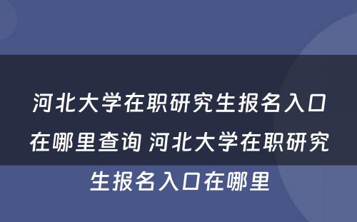 河北大学在职研究生报名入口在哪里查询 河北大学在职研究生报名入口在哪里