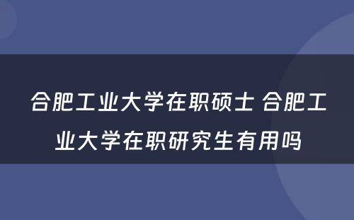 合肥工业大学在职硕士 合肥工业大学在职研究生有用吗