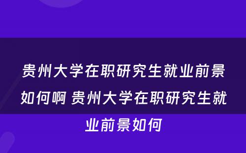 贵州大学在职研究生就业前景如何啊 贵州大学在职研究生就业前景如何