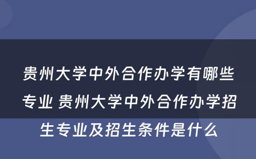 贵州大学中外合作办学有哪些专业 贵州大学中外合作办学招生专业及招生条件是什么