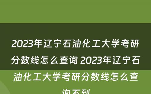 2023年辽宁石油化工大学考研分数线怎么查询 2023年辽宁石油化工大学考研分数线怎么查询不到