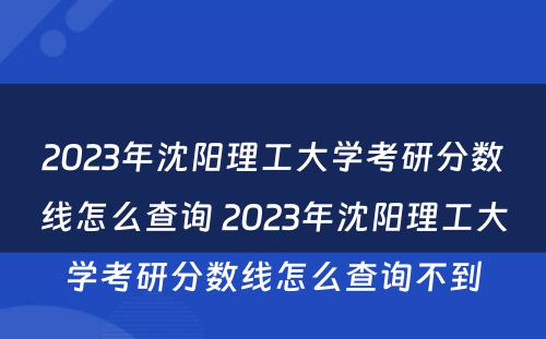 2023年沈阳理工大学考研分数线怎么查询 2023年沈阳理工大学考研分数线怎么查询不到