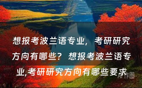 想报考波兰语专业，考研研究方向有哪些？ 想报考波兰语专业,考研研究方向有哪些要求