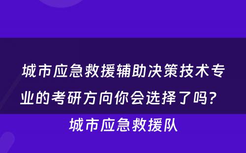 城市应急救援辅助决策技术专业的考研方向你会选择了吗？ 城市应急救援队