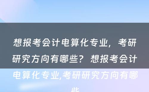 想报考会计电算化专业，考研研究方向有哪些？ 想报考会计电算化专业,考研研究方向有哪些