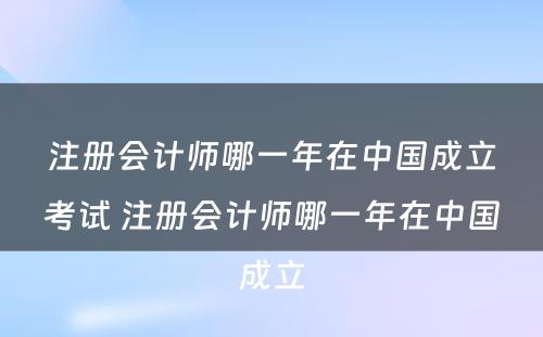 注册会计师哪一年在中国成立考试 注册会计师哪一年在中国成立