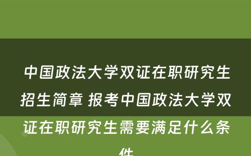 中国政法大学双证在职研究生招生简章 报考中国政法大学双证在职研究生需要满足什么条件