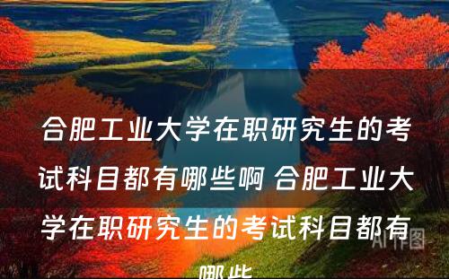 合肥工业大学在职研究生的考试科目都有哪些啊 合肥工业大学在职研究生的考试科目都有哪些