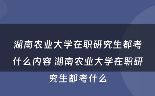 湖南农业大学在职研究生都考什么内容 湖南农业大学在职研究生都考什么