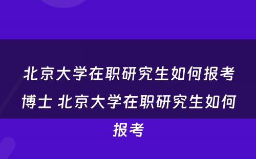 北京大学在职研究生如何报考博士 北京大学在职研究生如何报考