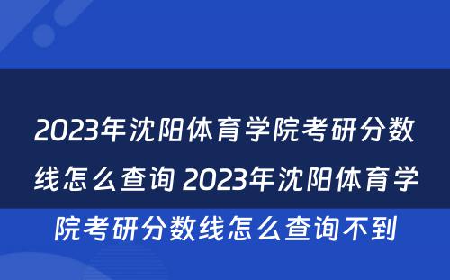 2023年沈阳体育学院考研分数线怎么查询 2023年沈阳体育学院考研分数线怎么查询不到