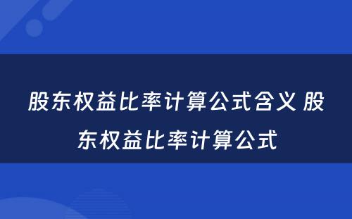 股东权益比率计算公式含义 股东权益比率计算公式