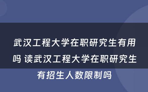 武汉工程大学在职研究生有用吗 读武汉工程大学在职研究生有招生人数限制吗