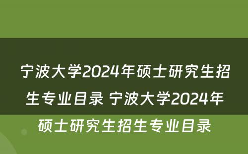 宁波大学2024年硕士研究生招生专业目录 宁波大学2024年硕士研究生招生专业目录
