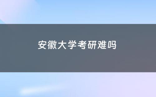 安徽大学考研难吗 