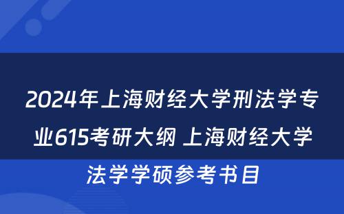 2024年上海财经大学刑法学专业615考研大纲 上海财经大学法学学硕参考书目