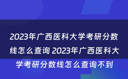 2023年广西医科大学考研分数线怎么查询 2023年广西医科大学考研分数线怎么查询不到
