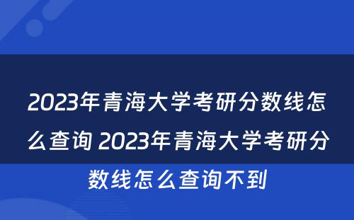 2023年青海大学考研分数线怎么查询 2023年青海大学考研分数线怎么查询不到
