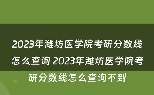 2023年潍坊医学院考研分数线怎么查询 2023年潍坊医学院考研分数线怎么查询不到