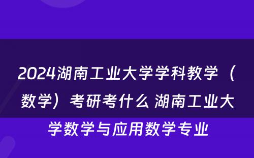 2024湖南工业大学学科教学（数学）考研考什么 湖南工业大学数学与应用数学专业