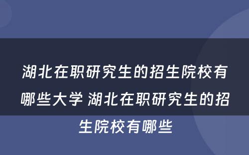 湖北在职研究生的招生院校有哪些大学 湖北在职研究生的招生院校有哪些