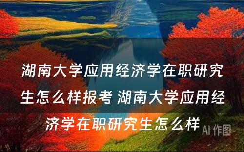 湖南大学应用经济学在职研究生怎么样报考 湖南大学应用经济学在职研究生怎么样