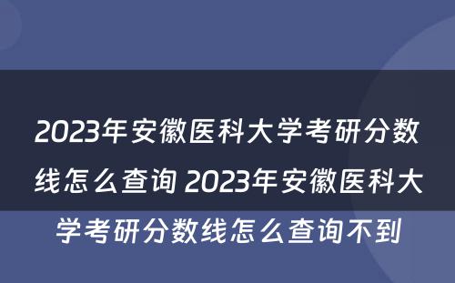 2023年安徽医科大学考研分数线怎么查询 2023年安徽医科大学考研分数线怎么查询不到