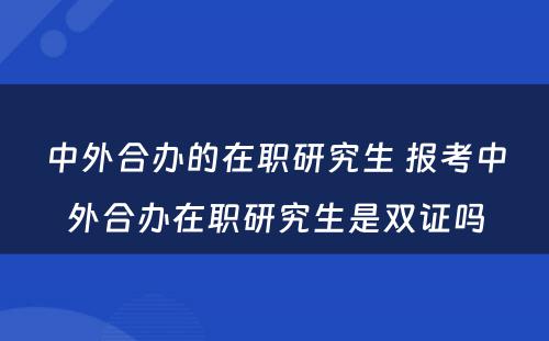 中外合办的在职研究生 报考中外合办在职研究生是双证吗