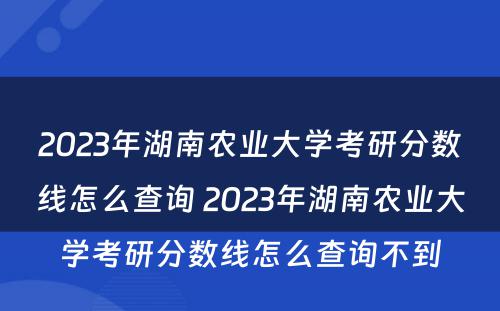 2023年湖南农业大学考研分数线怎么查询 2023年湖南农业大学考研分数线怎么查询不到
