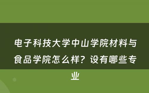电子科技大学中山学院材料与食品学院怎么样？设有哪些专业