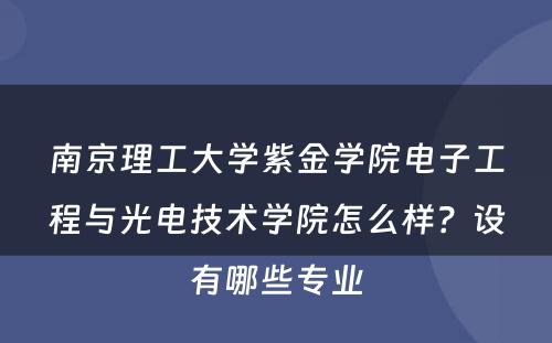 南京理工大学紫金学院电子工程与光电技术学院怎么样？设有哪些专业
