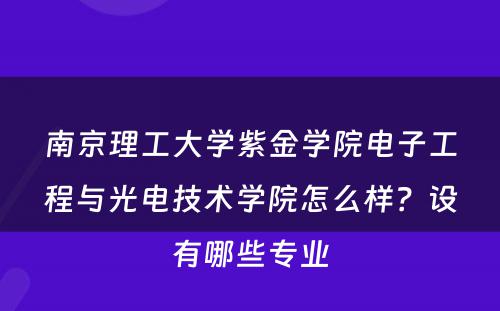 南京理工大学紫金学院电子工程与光电技术学院怎么样？设有哪些专业