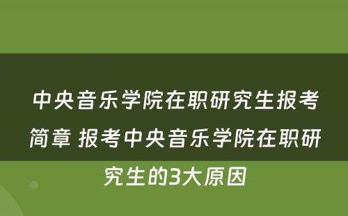 中央音乐学院在职研究生报考简章 报考中央音乐学院在职研究生的3大原因