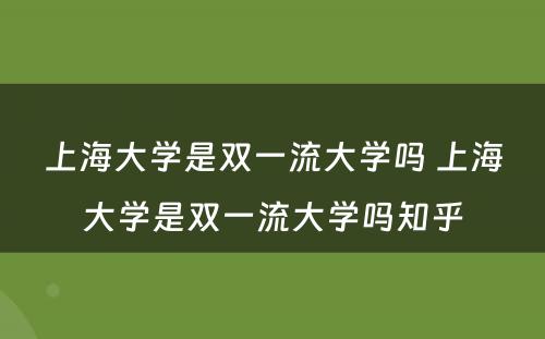 上海大学是双一流大学吗 上海大学是双一流大学吗知乎